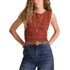 Madewell Women’s Sachi Smocked Sleeveless Cotton Tank Top Blouse NWT M Henna